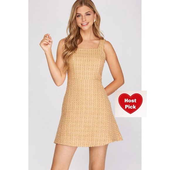 None Dresses & Skirts - Classic Tweed Dress Sleeveless Fit & Flare Professional Work Dress Shift Dress